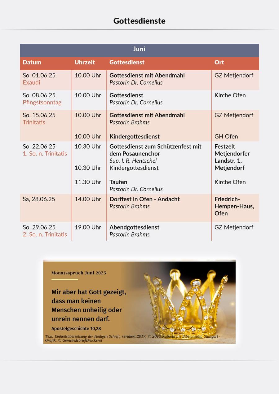 Gottesdienstplan