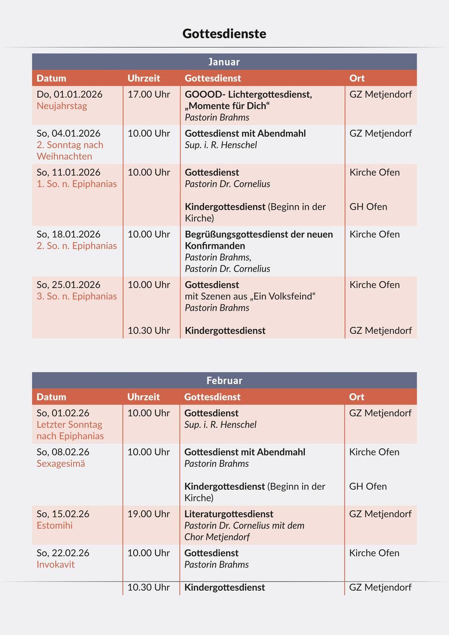 Gottesdienstplan