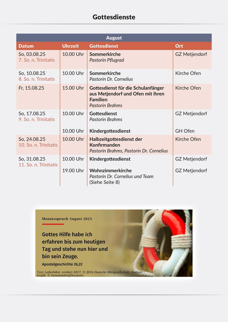 Gottesdienstplan