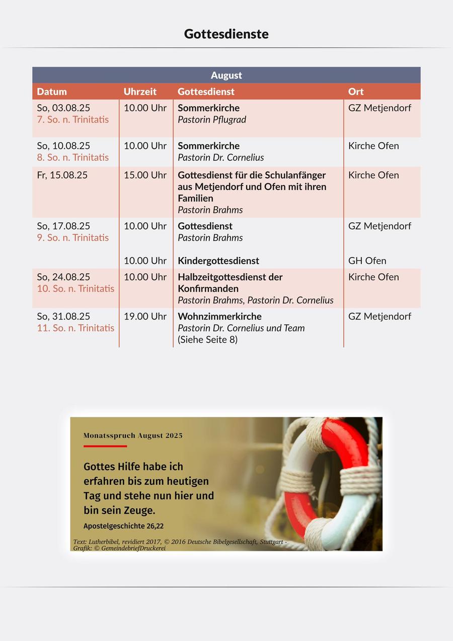 Gottesdienstplan