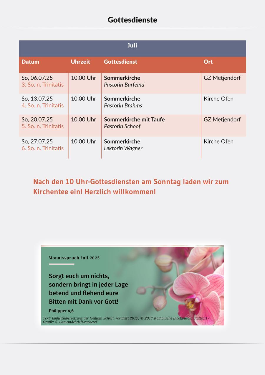 Gottesdienstplan