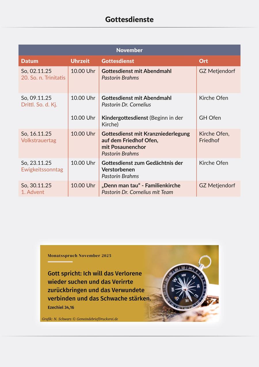 Gottesdienstplan November