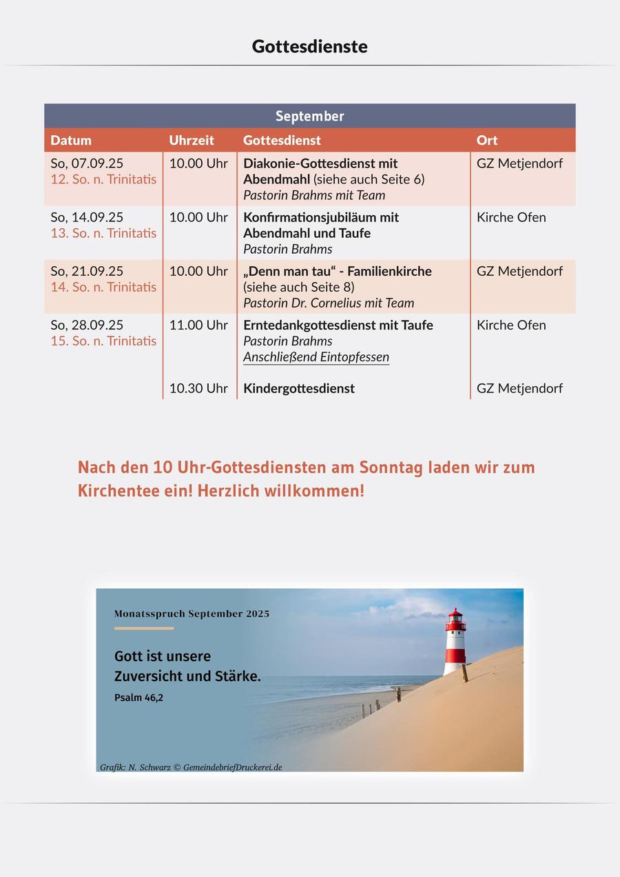 Gottesdienstplan September